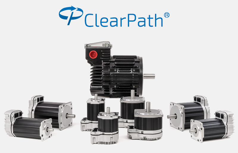 ClearPath integrated servo motors showing a range of NEMA 23 NEMA 34 and NEMA 56 sizes