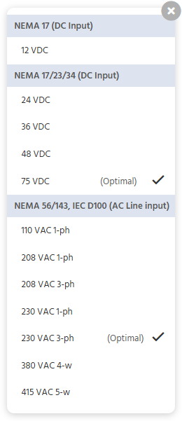 Input voltage dropdown