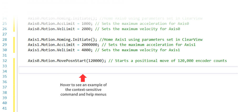 Example of ClearPath SC's C++ object-oriented coding with context-sensitive commands and auto-fill